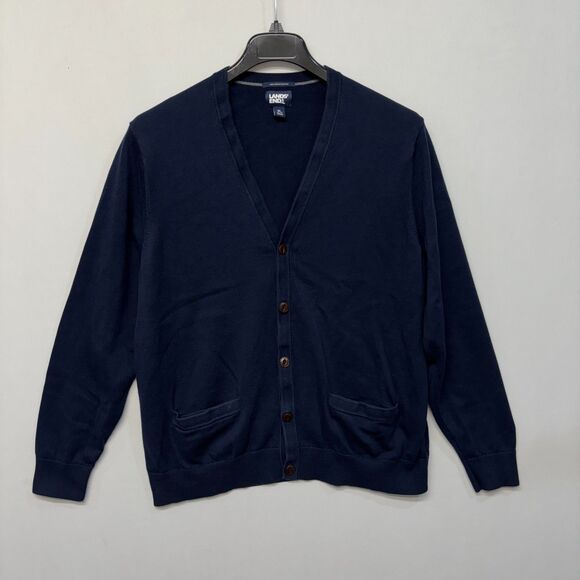 Lands' End Men Supima Cotton Cardigan Sweater Size XL X-Large Blue C052 -9 - Picture 1 of 14